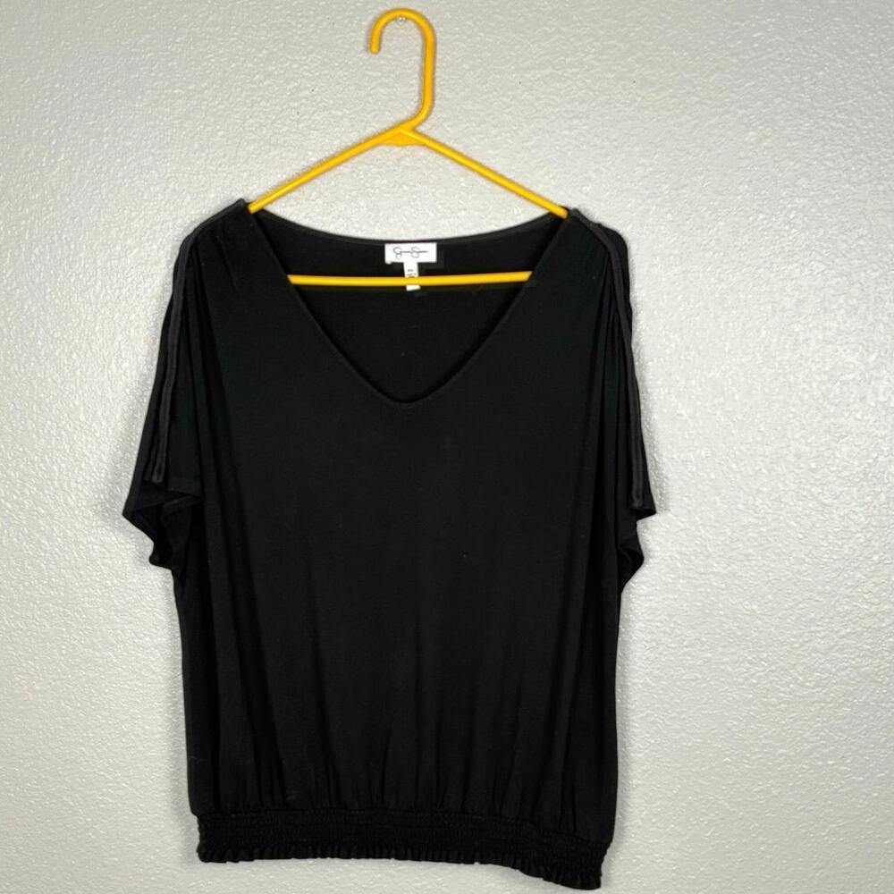 Jessica Simpson Esther Women's Size XL Black Ruched Bottom Short Sleeved Blouse